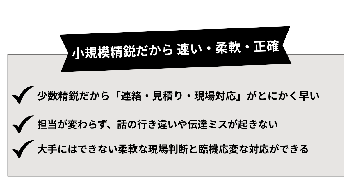 川口市拠点だからこそ可能な迅速で柔軟な対応